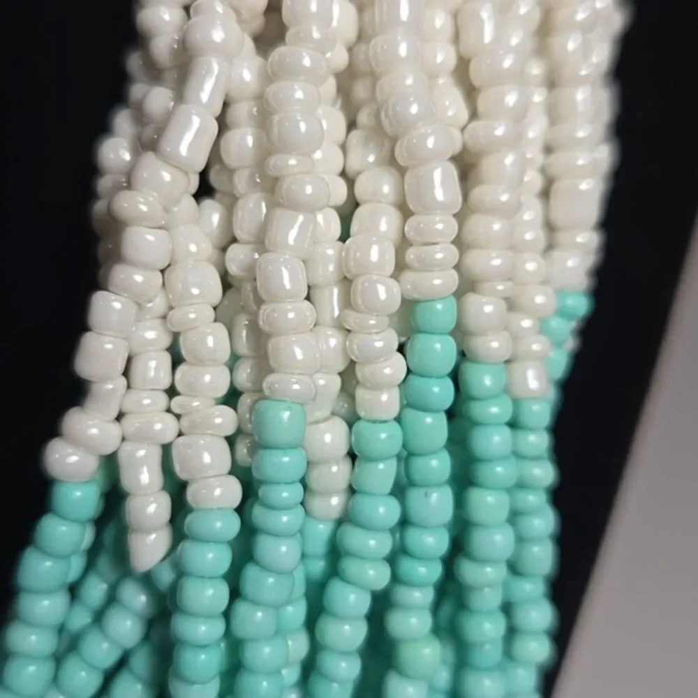 White and Turquoise Glass Beaded Necklace